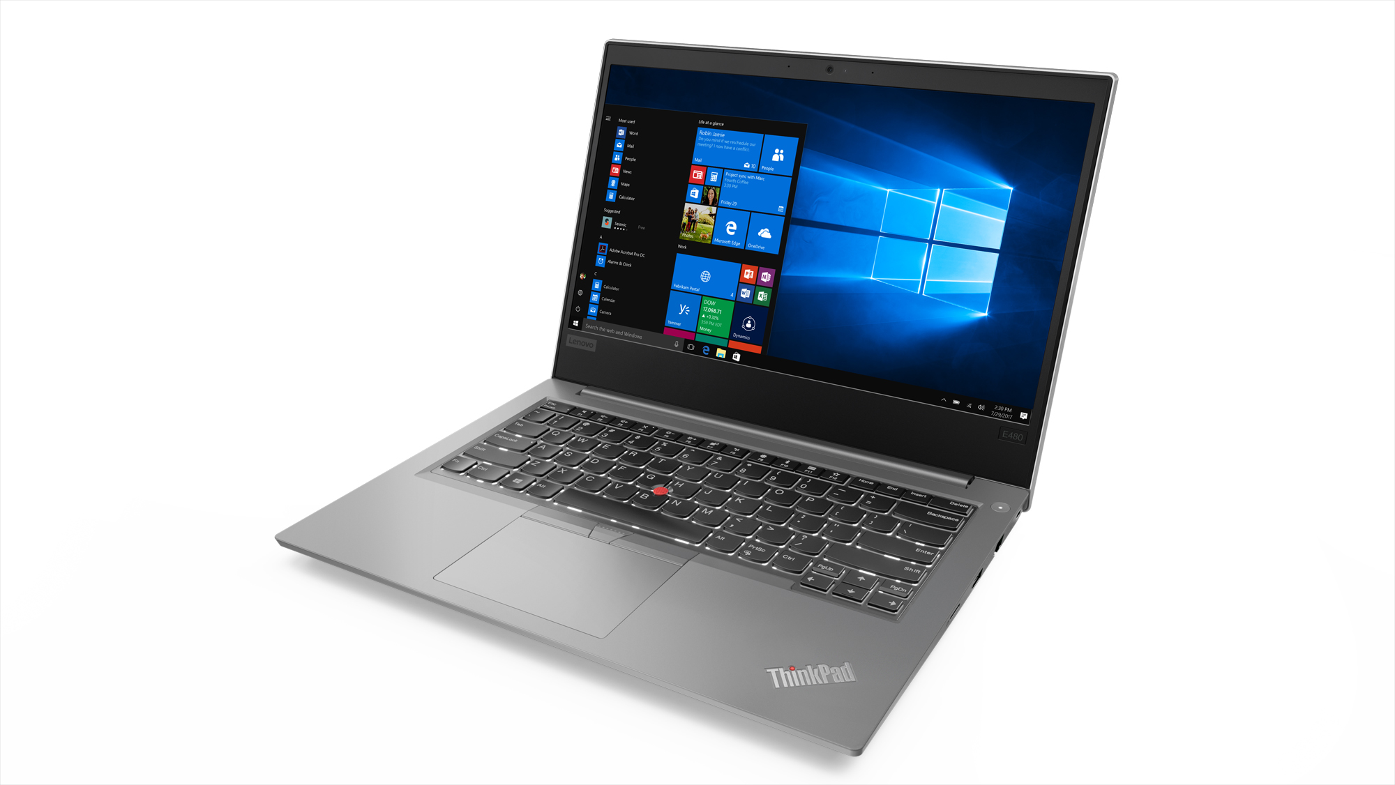 Lenovo ThinkPad E480 to niezwykle elegancka obudowa, mocny procesor Core i5 ósmej generacji, 1000 giga na dysku SSD, 14 cali ekranu, system operacyjny Windows 10, matowa matryca, jeden port HDMI, czytnik kart pamięci, porty typu USB, pojemna bateria i niska masa własna